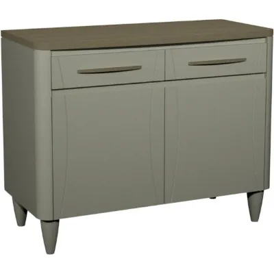 Light Grey Narrow Small Sideboard with Oak Top