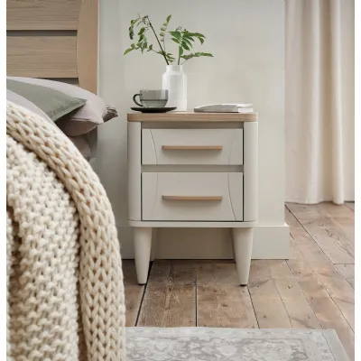 Grey 2 Drawer Nightstand With Oak Top And Handles