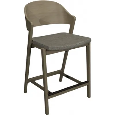 Scandi Oak Carved Back Bar Stool Grey Fabric Padded Seat