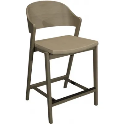 Scandi Oak Carved Back Bar Stool Ivory Bonded Leather Seat