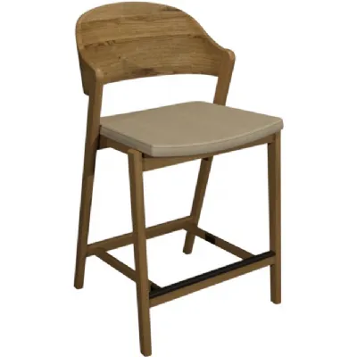 Vega Rustic Oak Bar Stool in Ivory Bonded Leather Single