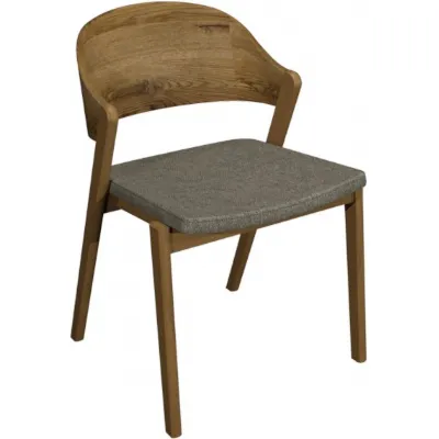 Vega Rustic Oak Ply Back Chair in Grey Fabric