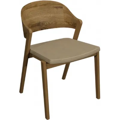 Vega Rustic Oak Ply Back Chair in Ivory Bonded Leather