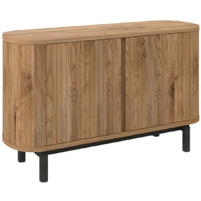 Rustic Oak Peppercorn Narrow Sideboard Black Legs