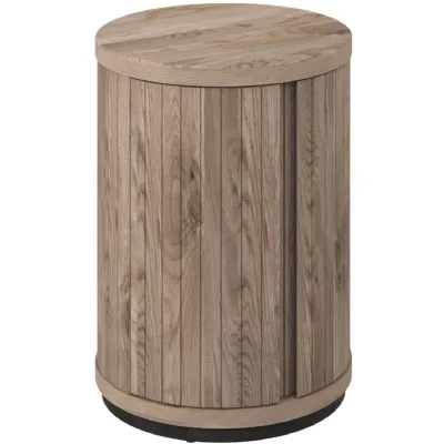 Grey Oiled Oak Round Drum Shaped Lamp Table Peppercorn Base