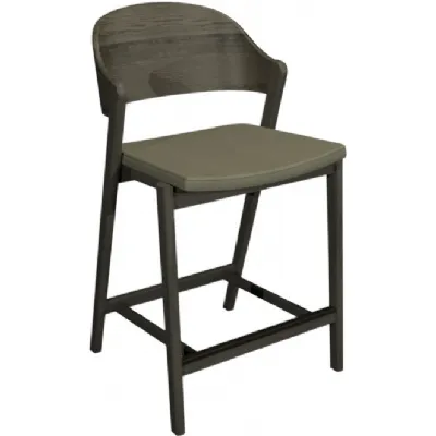 Grey Oiled Oak Carved Back Bar Stool Bonded Leather Seat