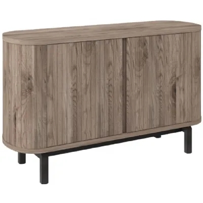 Grey Oiled Oak Peppercorn Narrow Sideboard Black Legs