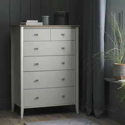 Grey Painted Oak Top Tall Chest of 6 Drawers