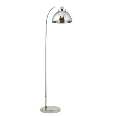 Bright Nickle Arched Floor Lamp with Smokey Glass Dome Head