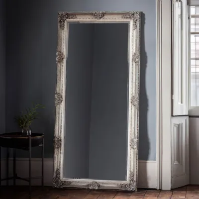 Silver Ornate Extra Large Rectangular Leaner Wall Mirror