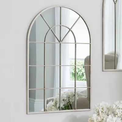 Cream Painted Multi Window Arched Top Metal Wall Mirror