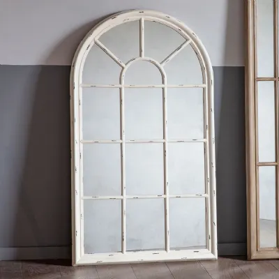 Large Arched Multi Window Wall Mirror White Crackle