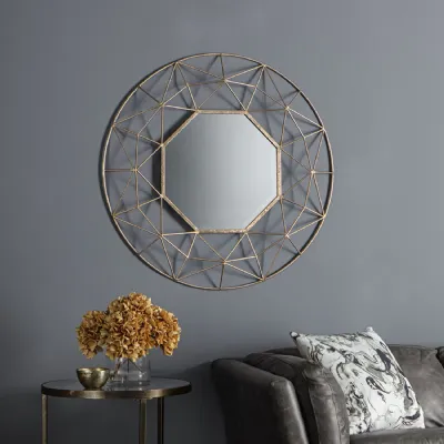 Gold Round 3D Geometric Metal Wall Mirror