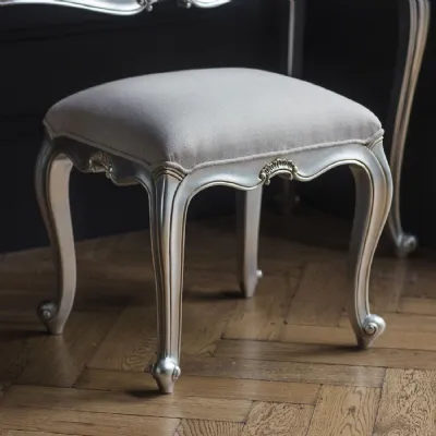 Ornate Silver Painted Dressing Table Stool Cotton Seat Pad