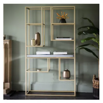 Gold Metal Mirrored Glass Open Display Shelving Unit