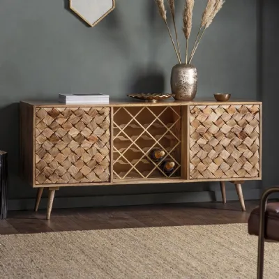 Brown Wax Wood 2 Door Sideboard With Wine Rack