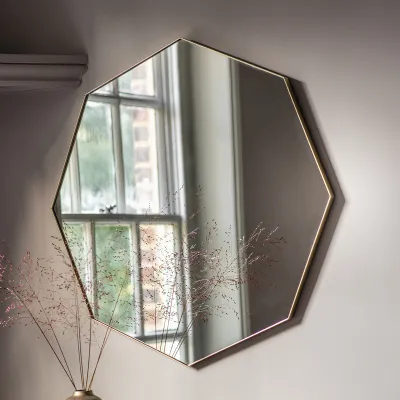 Champagne Thin Metal Framed Octagonal Wall Mirror