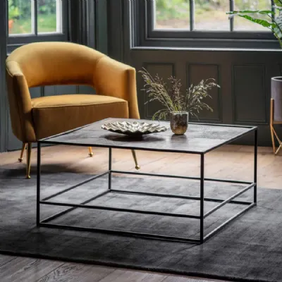 Antique Silver Top Black Metal Square Coffee Table