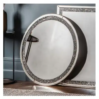 Crushed Diamond Glass Framed Round Wall Mirror