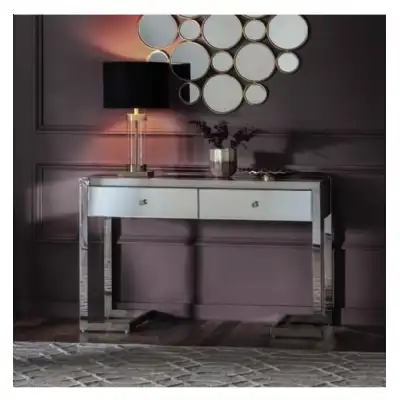 Mirrored Glass 2 Drawer Large Console Table 120cm Wide