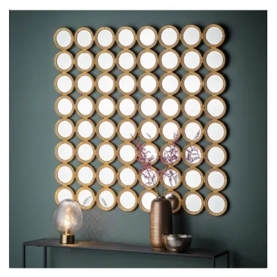 Large Gold Multi Circle Framed 100cm Square Wall Mirror