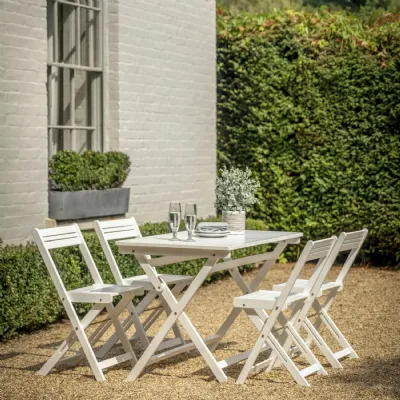 White Slatted Wooden Outdoor Foldaway 4 Seater Dining Set