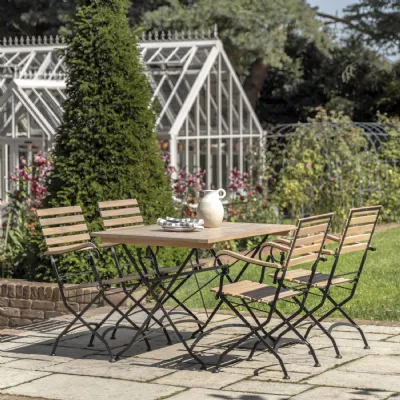 Outdoor Wood and Metal 4 Seater Folding Garden Dining Set