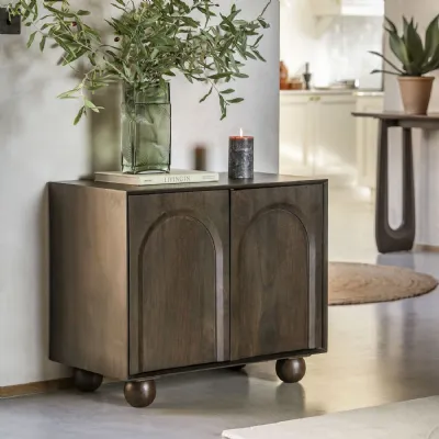 Dark Walnut Wood 2 Door Sideboard Arched Doors