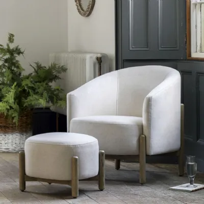 Natural Cream Fabric Curved Back Club Armchair