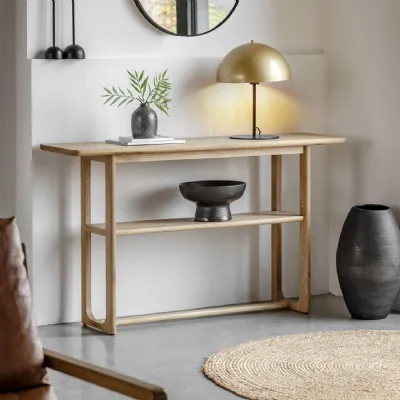 Natural Oak Console Hall Table with Shelf 140cm Wide