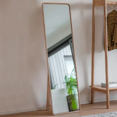 Rectangular Oak Cheval Floor Dressing Mirror