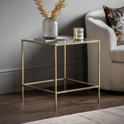 Champagne Gold 50cm Square Side Table Glass Top