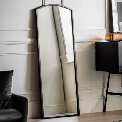 Black Rectangular Large Bevelled Arch Wall Mirror