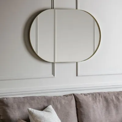 Modern Thin Champagne Framed Ellipse Bedroom Wall Mirror