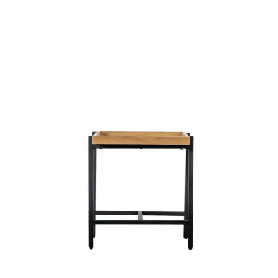 Natural Oak Tray Top 50cm Square Side Table Black Metal Frame