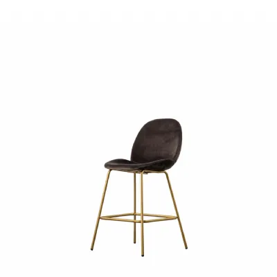 Brown Velvet Bar Stool Gold Metal Legs