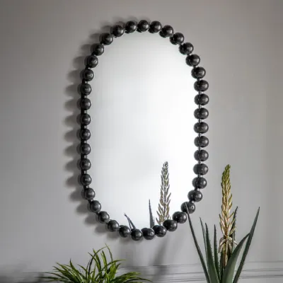 Large Black Beaded Oval Wall Mirror