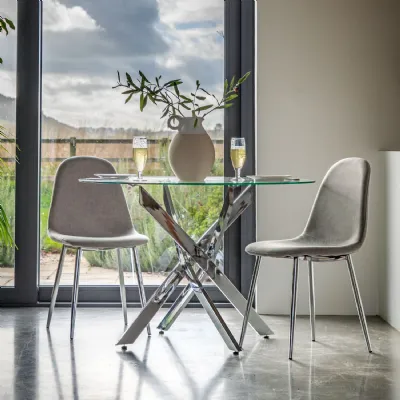 110cm Round Glass Dining Table with Chrome Legs