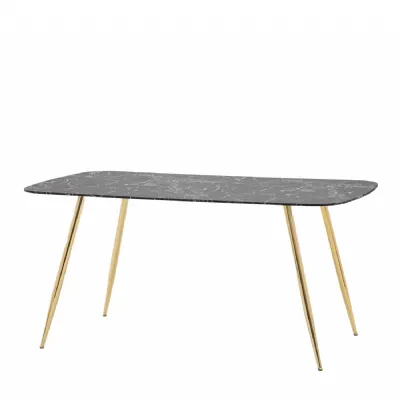 Black Marble Glass Top Dining Table with Gold Metal Legs