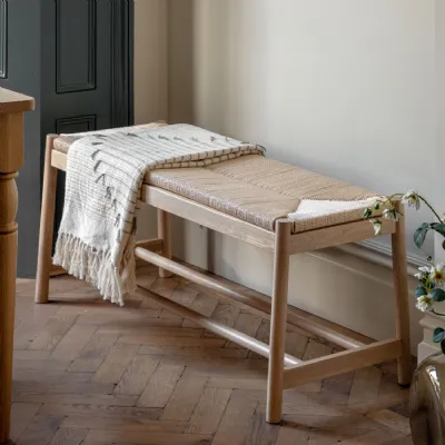 Farmhouse Dining Bench with Rope Weave Seat 110cm Wide