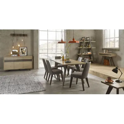 Cadell Aged And Weathered Oak 6 Seater Table And 6 Chairs in Smoke Grey Fabric