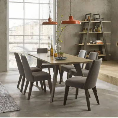 Oak 6 Seater Dining Table Set 6 Smoke Grey Fabric Chairs