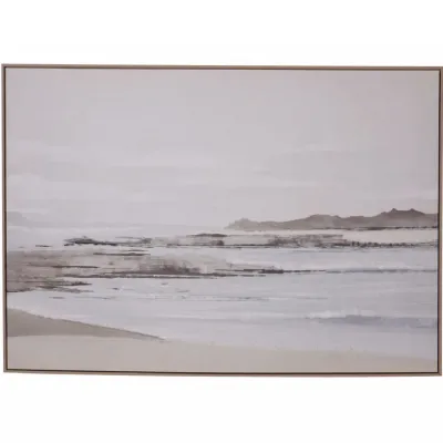 Blurred Seascape Brown Wooden Framed Canvas Wall Art Picture