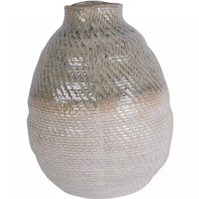 White Grey Glazed Extra Large Ceramic Woven Vase