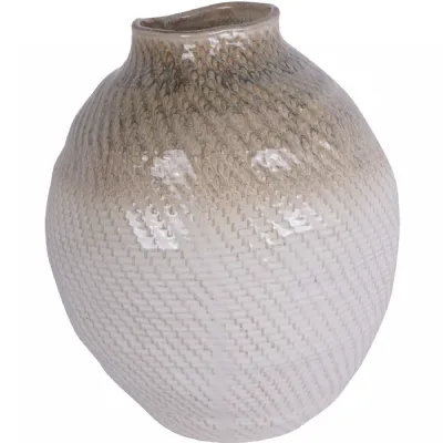 White Grey Glazed Large Ceramic Woven Vase