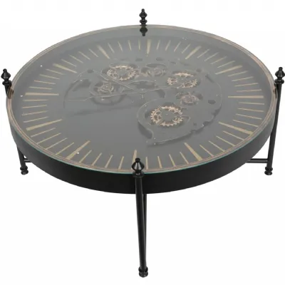 Black And Gold Metal Round Framed Clock Top Coffee Table