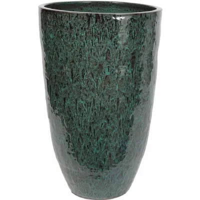 Mederno Reactive Glaze Ceramic Tall Planter Green