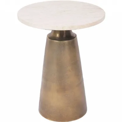 Light Travertine Marble Top Round Side Table 40cm Diameter