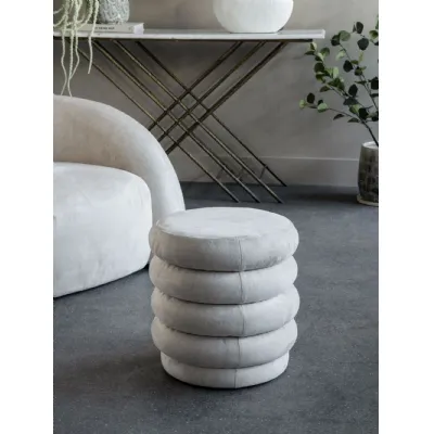Cream Fabric Stool with 4 Padded Bands and Base