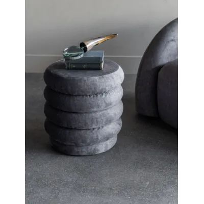 Grey Fabric Stool with 4 Padded Bands and Base